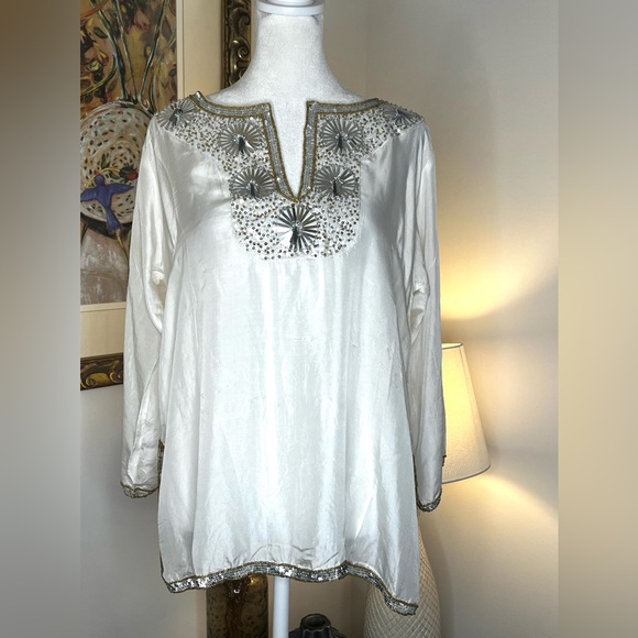 Gretchen Scott Beautiful Silk Beaded Tunic - Starry Night - Picture 2 of 12